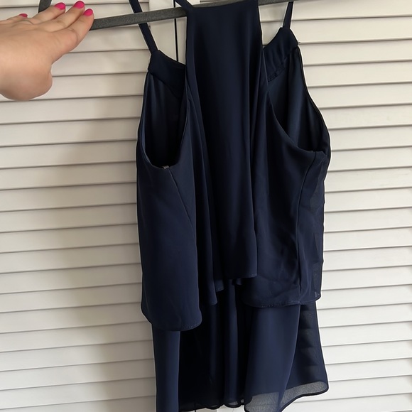 Navy blue  skinny strap top with beaded neck line. See through bottom. - Picture 6 of 6